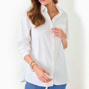 Lilly Pulitzer The Relaxed Lilly Shirt White Size L NWT Summer Classic Preppy